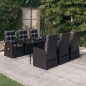 vidaXL Juego de comedor de jardín 7 piezas con cojines negro