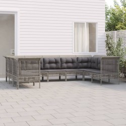 vidaXL Set de muebles de jardín 9 pzas y cojines ratán sintético gris