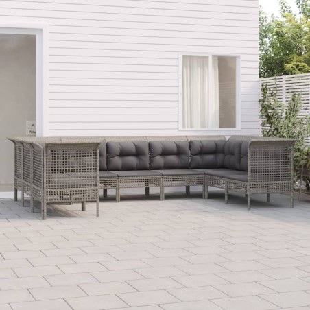 vidaXL Set de muebles de jardín 9 pzas y cojines ratán sintético gris