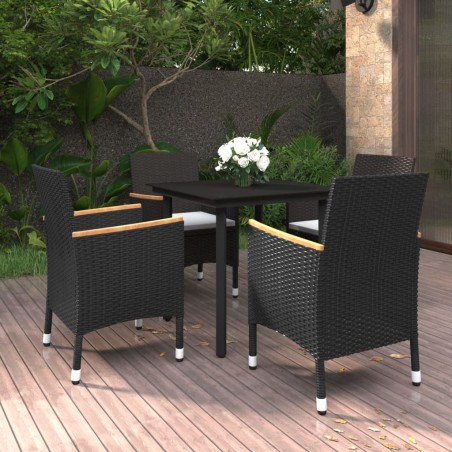 vidaXL Set comedor de jardín 5 pzas y cojines ratán sintético y vidrio