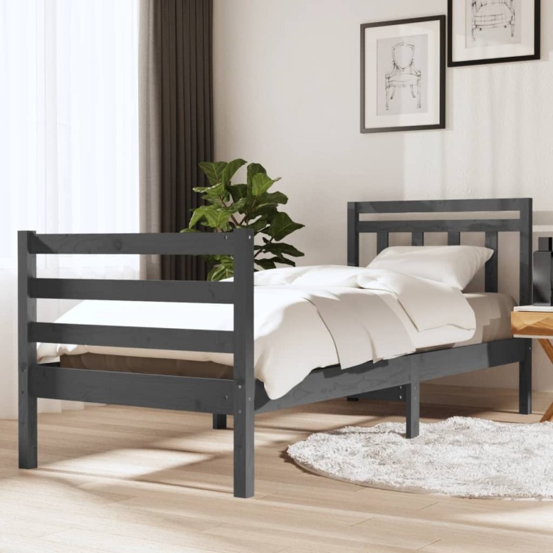 vidaXL Estructura de cama de madera maciza gris 90x200 cm vidaXL Estructura de cama de madera maciza gris 90x200 cm