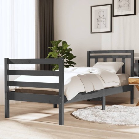 vidaXL Estructura de cama de madera maciza gris 90x200 cm