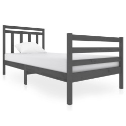 vidaXL Estructura de cama de madera maciza gris 90x200 cm