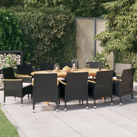 vidaXL Juego de comedor de jardín 11 piezas con cojines negro