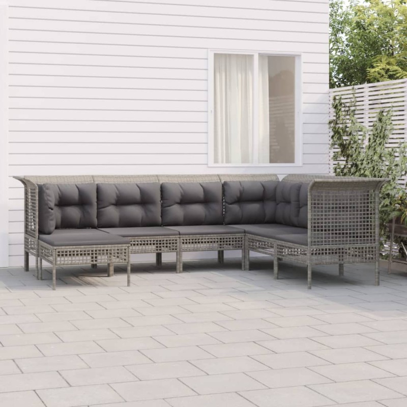 vidaXL Set de muebles de jardín 7 pzas y cojines ratán sintético gris vidaXL Set de muebles de jardín 7 pzas y cojines ratán sintético gris