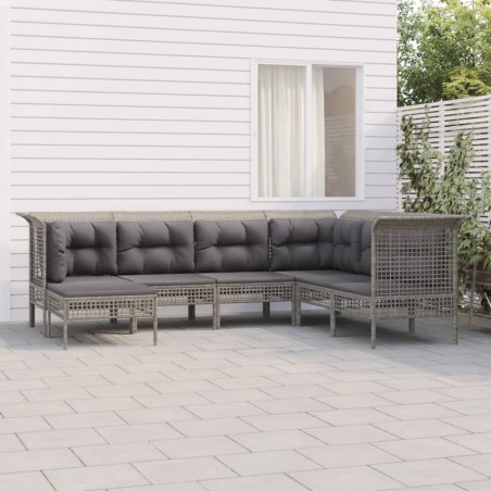 vidaXL Set de muebles de jardín 7 pzas y cojines ratán sintético gris