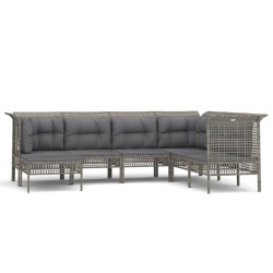 vidaXL Set de muebles de jardín 7 pzas y cojines ratán sintético gris