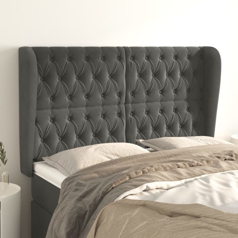 vidaXL Cabecero con orejas de terciopelo gris oscuro 147x23x118/128 cm vidaXL Cabecero con orejas de terciopelo gris oscuro 147x23x118/128 cm