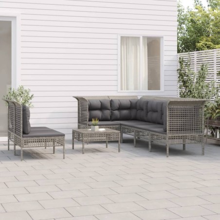vidaXL Set de muebles de jardín 8 pzas y cojines ratán sintético gris