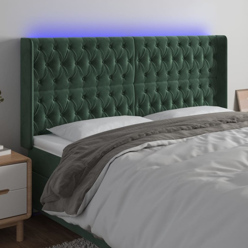 vidaXL Cabecero con LED de terciopelo verde oscuro 183x16x118/128 cm vidaXL Cabecero con LED de terciopelo verde oscuro 183x16x118/128 cm