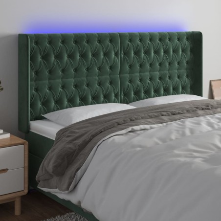 vidaXL Cabecero con LED de terciopelo verde oscuro 183x16x118/128 cm 