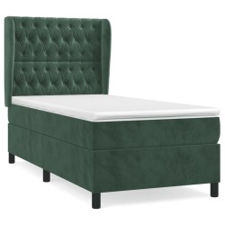 vidaXL Cama box spring con colchón terciopelo verde oscuro 90x190 cm