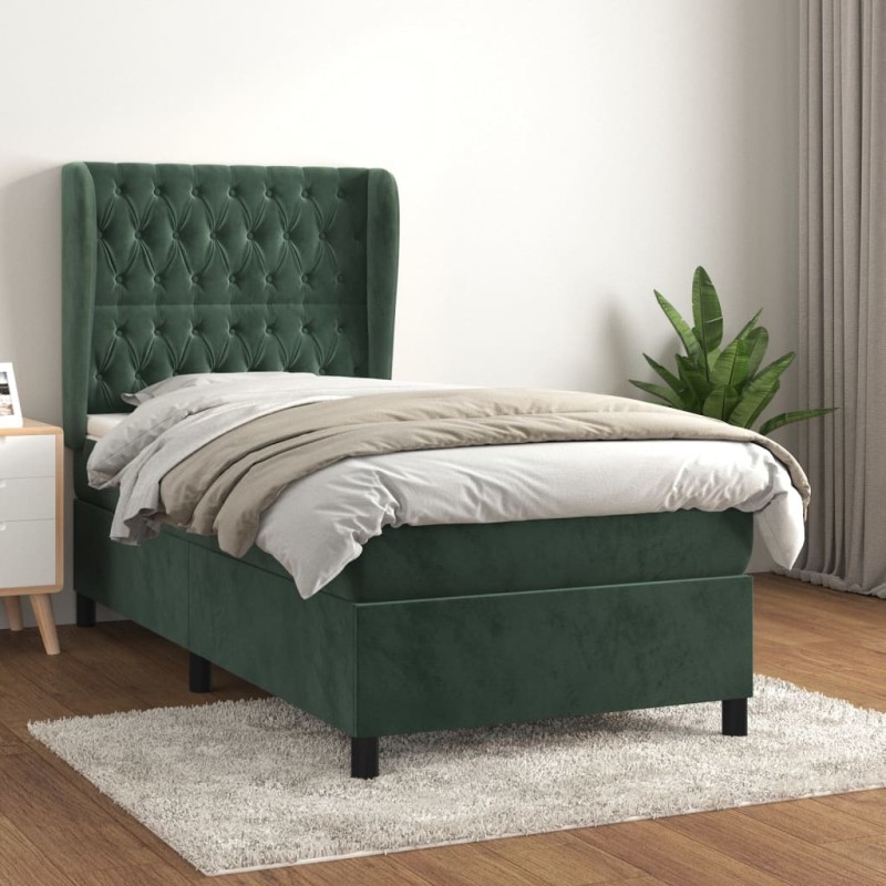 vidaXL Cama box spring con colchón terciopelo verde oscuro 90x200 cm vidaXL Cama box spring con colchón terciopelo verde oscuro 90x200 cm