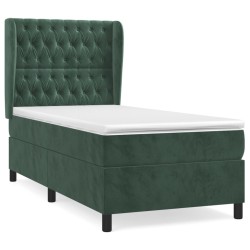 vidaXL Cama box spring con colchón terciopelo verde oscuro 90x200 cm