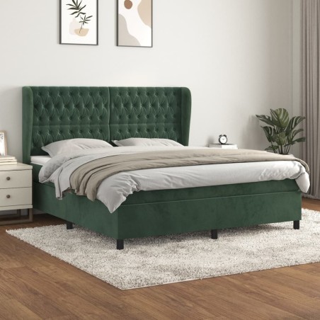 vidaXL Cama box spring con colchón terciopelo verde oscuro 180x200 cm