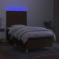 vidaXL Cama box spring colchón y luces LED tela marrón oscuro 90x200cm vidaXL Cama box spring colchón y luces LED tela marrón oscuro 90x200cm
