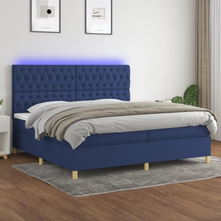 vidaXL Cama box spring colchón y luces LED tela azul 200x200 cm
