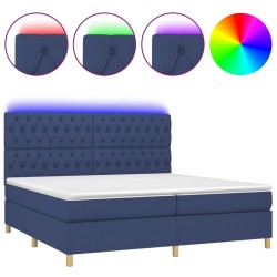 vidaXL Cama box spring colchón y luces LED tela azul 200x200 cm