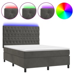 vidaXL Cama box spring colchón y LED terciopelo gris oscuro 140x200 cm