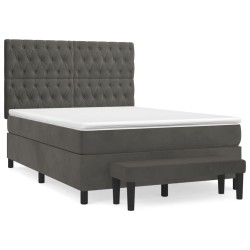 vidaXL Cama box spring con colchón terciopelo gris oscuro 140x200 cm