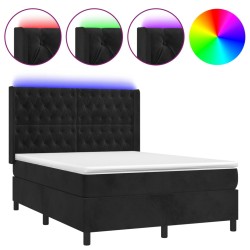 vidaXL Cama box spring colchón y LED terciopelo negro 140x200 cm