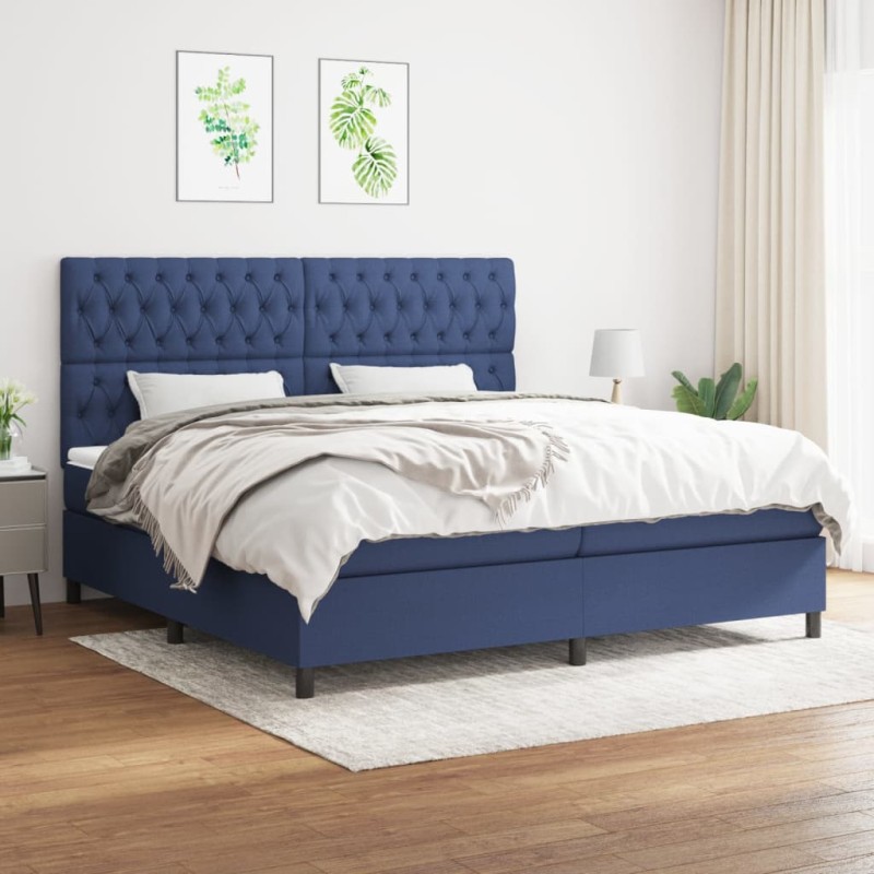 vidaXL Cama box spring con colchón tela azul 200x200 cm vidaXL Cama box spring con colchón tela azul 200x200 cm