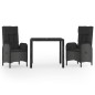 vidaXL Set comedor de jardín 3 pzas con cojines ratán sintético negro vidaXL Set comedor de jardín 3 pzas con cojines ratán sintético negro