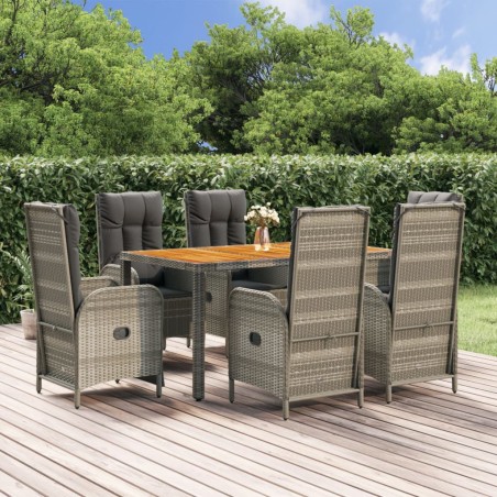 vidaXL Set comedor jardín 7 pzas y cojines ratán sintético gris