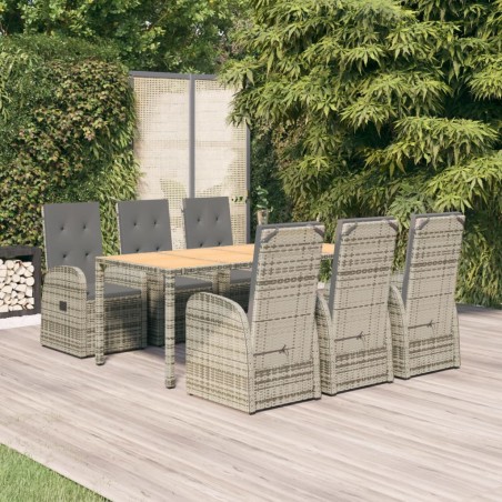 vidaXL Set comedor jardín 7 pzas y cojines ratán sintético gris