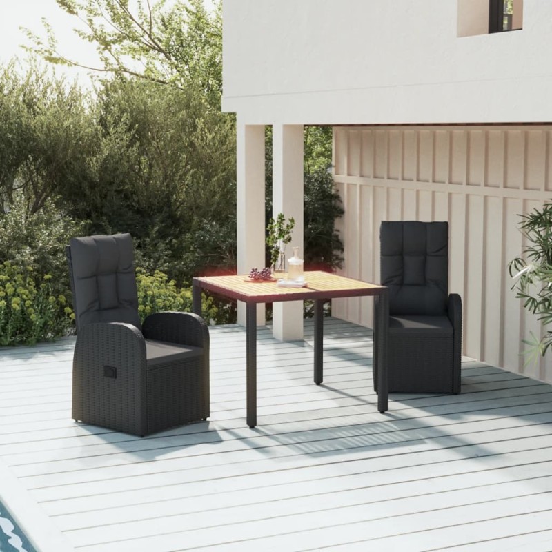 vidaXL Set comedor de jardín 3 pzas con cojines ratán sintético negro vidaXL Set comedor de jardín 3 pzas con cojines ratán sintético negro