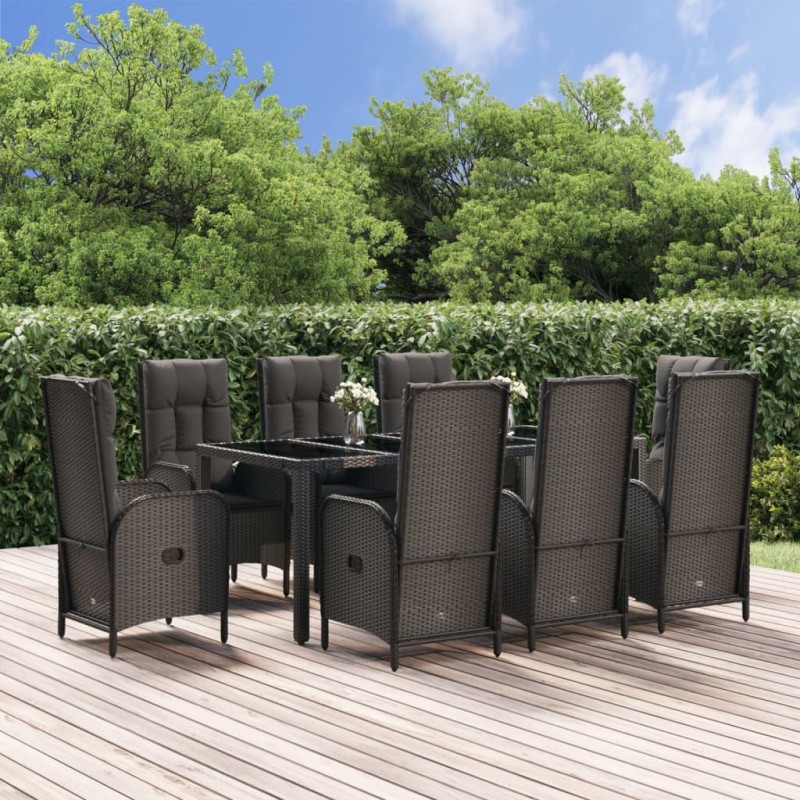 vidaXL Set comedor jardín 9 pzas y cojines ratán sintético negro gris vidaXL Set comedor jardín 9 pzas y cojines ratán sintético negro gris