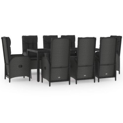 vidaXL Set comedor jardín 9 pzas y cojines ratán sintético negro gris
