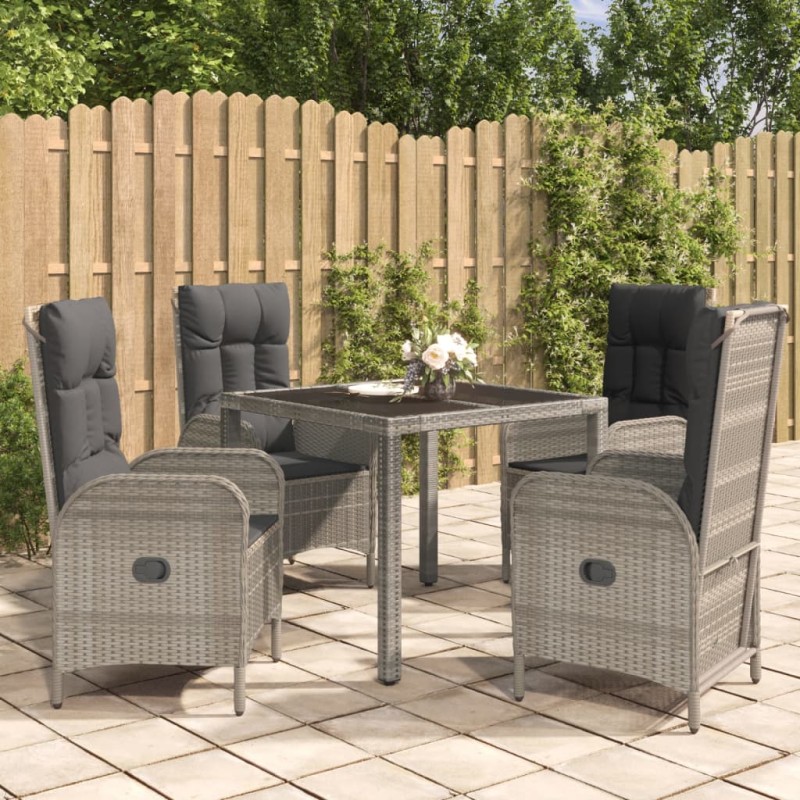 vidaXL Set comedor de jardín 5 piezas con cojines ratán sintético gris vidaXL Set comedor de jardín 5 piezas con cojines ratán sintético gris