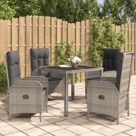 vidaXL Set comedor de jardín 5 piezas con cojines ratán sintético gris