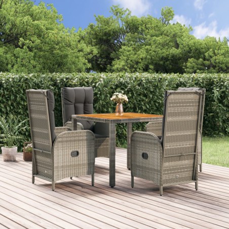 vidaXL Set comedor de jardín 5 piezas con cojines ratán sintético gris