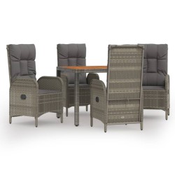 vidaXL Set comedor de jardín 5 piezas con cojines ratán sintético gris