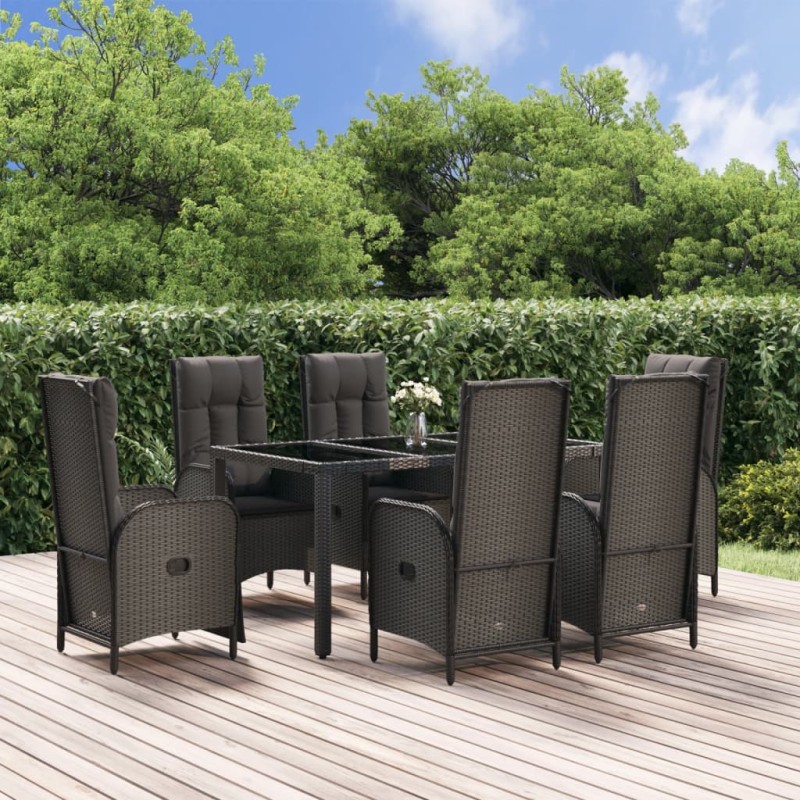 vidaXL Set de comedor de jardín 7 pzas y cojines ratán sintético negro vidaXL Set de comedor de jardín 7 pzas y cojines ratán sintético negro
