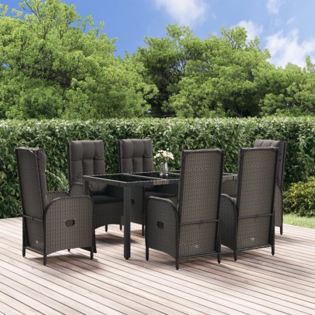 vidaXL Set de comedor de jardín 7 pzas y cojines ratán sintético negro
