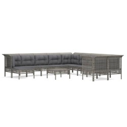 vidaXL Set de muebles de jardín 11 pzas y cojines ratán sintético gris
