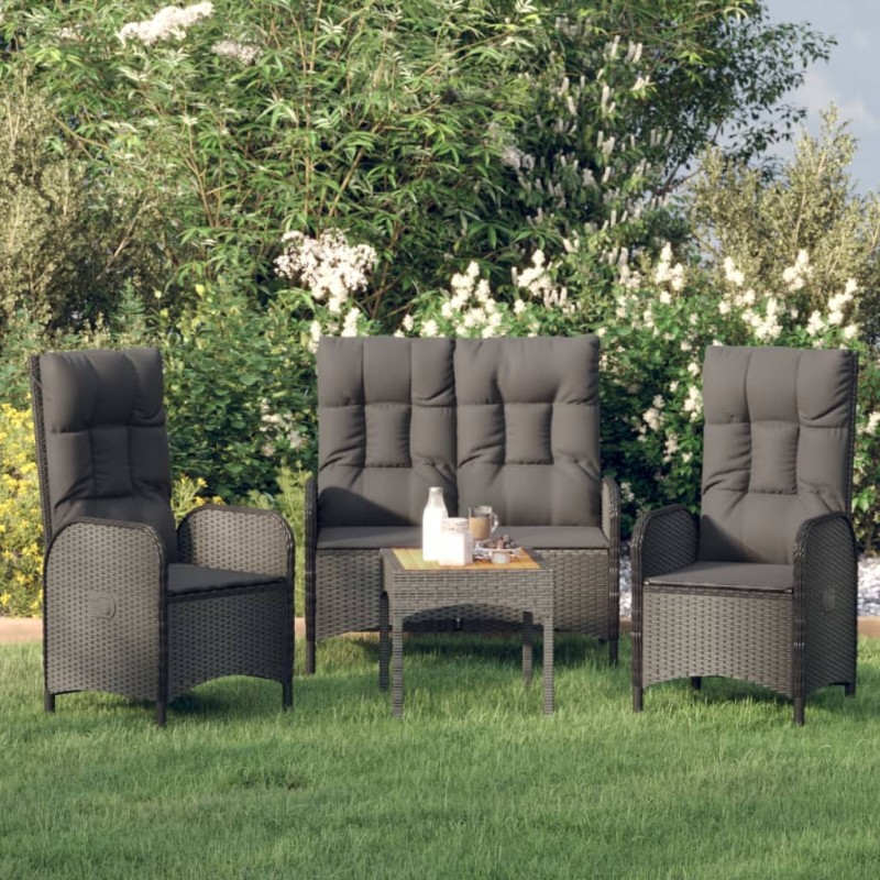 vidaXL Set comedor de jardín 3 pzas con cojines ratán sintético negro vidaXL Set comedor de jardín 3 pzas con cojines ratán sintético negro