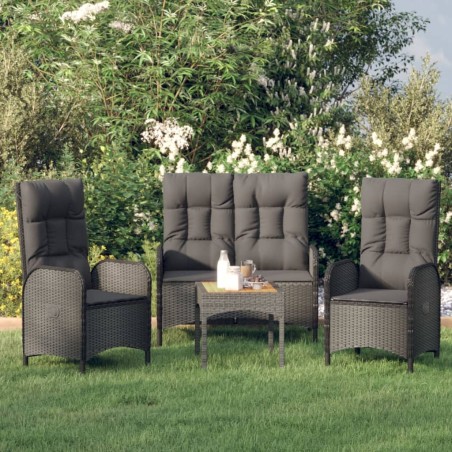 vidaXL Set comedor de jardín 3 pzas con cojines ratán sintético negro