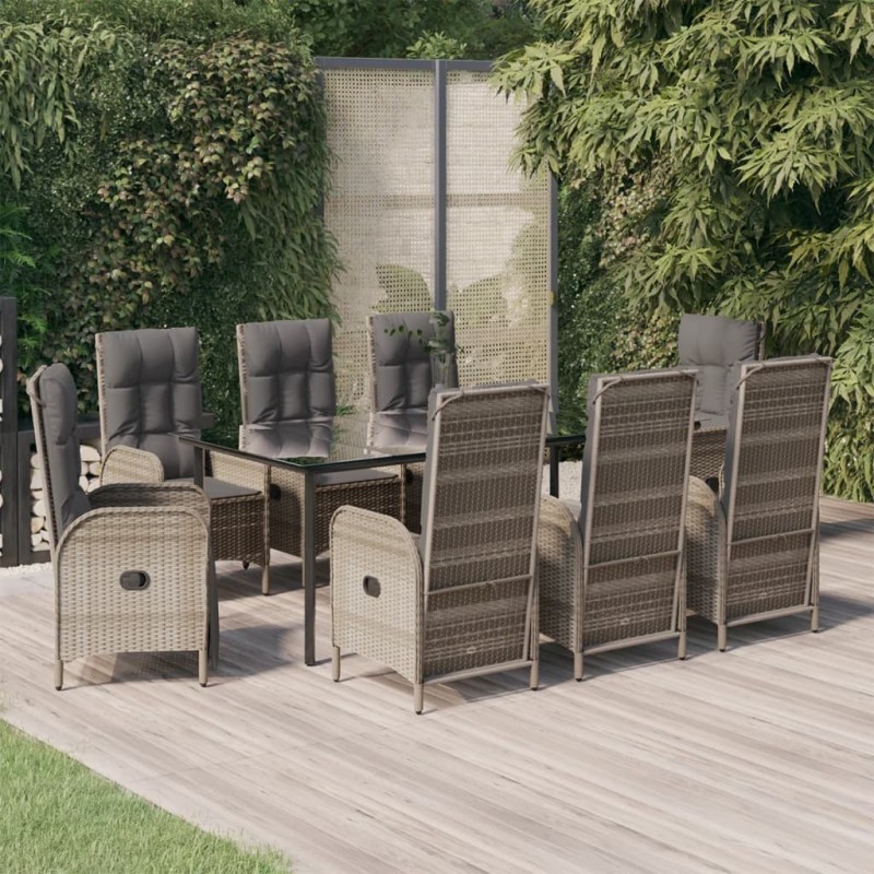 vidaXL Set comedor jardín 9 pzas y cojines ratán sintético negro gris vidaXL Set comedor jardín 9 pzas y cojines ratán sintético negro gris