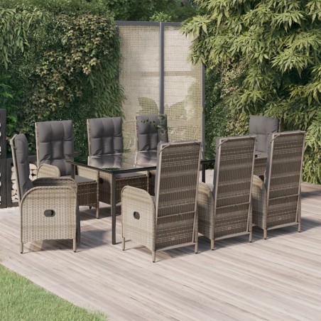 vidaXL Set comedor jardín 9 pzas y cojines ratán sintético negro gris