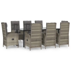 vidaXL Set comedor jardín 9 pzas y cojines ratán sintético negro gris
