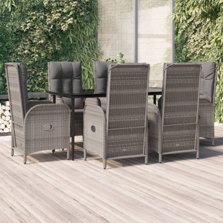 vidaXL Set comedor jardín 7 pzas y cojines ratán sintético negro gris