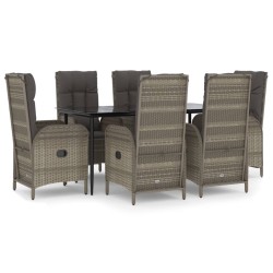 vidaXL Set comedor jardín 7 pzas y cojines ratán sintético negro gris