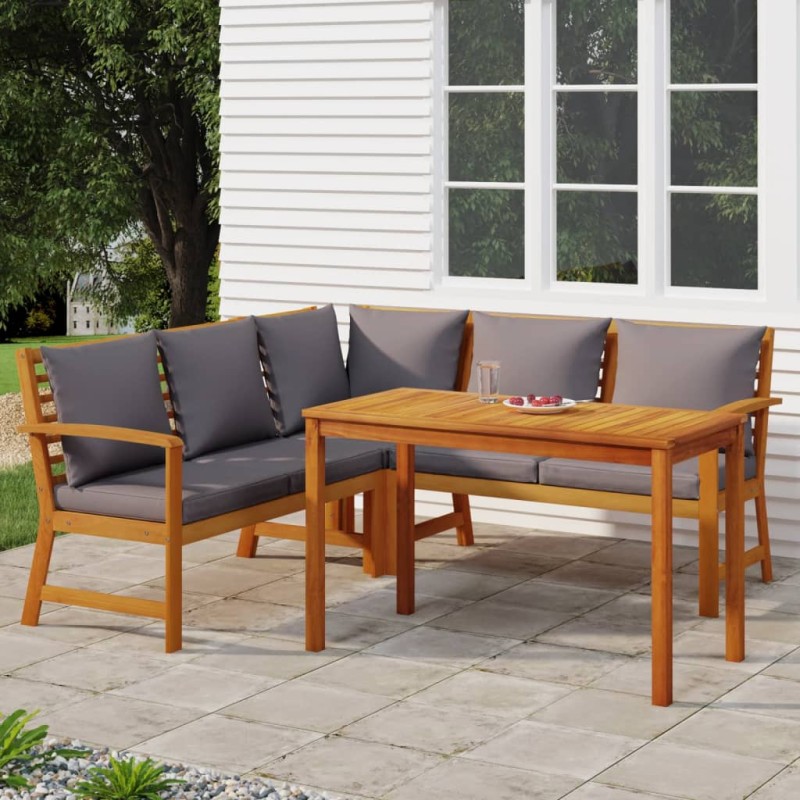 vidaXL Juego comedor de jardín 4 pzas con cojines madera maciza acacia