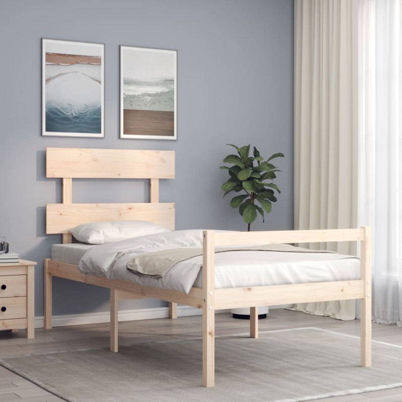 vidaXL Cama para personas mayores con cabecero madera maciza 90x200 cm vidaXL Cama para personas mayores con cabecero madera maciza 90x200 cm