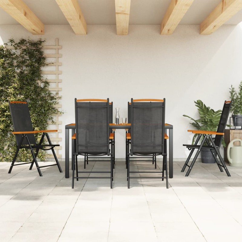 vidaXL Juego de comedor para jardín 7 piezas aluminio negro y marrón vidaXL Juego de comedor para jardín 7 piezas aluminio negro y marrón