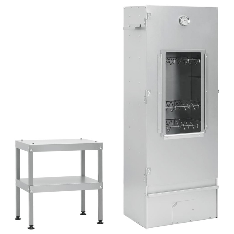 vidaXL Horno ahumador de barbacoa con mesa acero galvanizado vidaXL Horno ahumador de barbacoa con mesa acero galvanizado